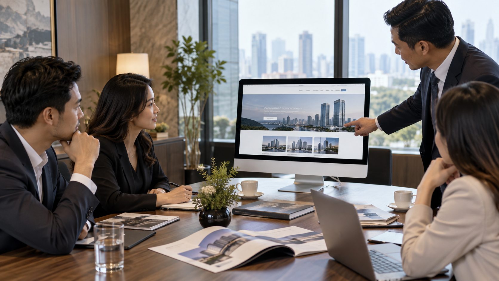 Pimpinan perusahaan meninjau website company profile murah