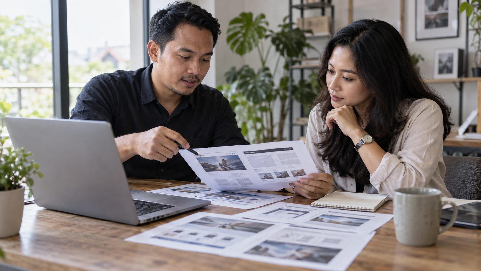 Pemilik UMKM meninjau website murah profesional bersama web designer